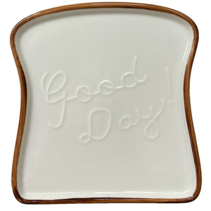 Set 4 Ceramic Plates Toast “Good Day!” White Bread Crust Sandwich Dish
